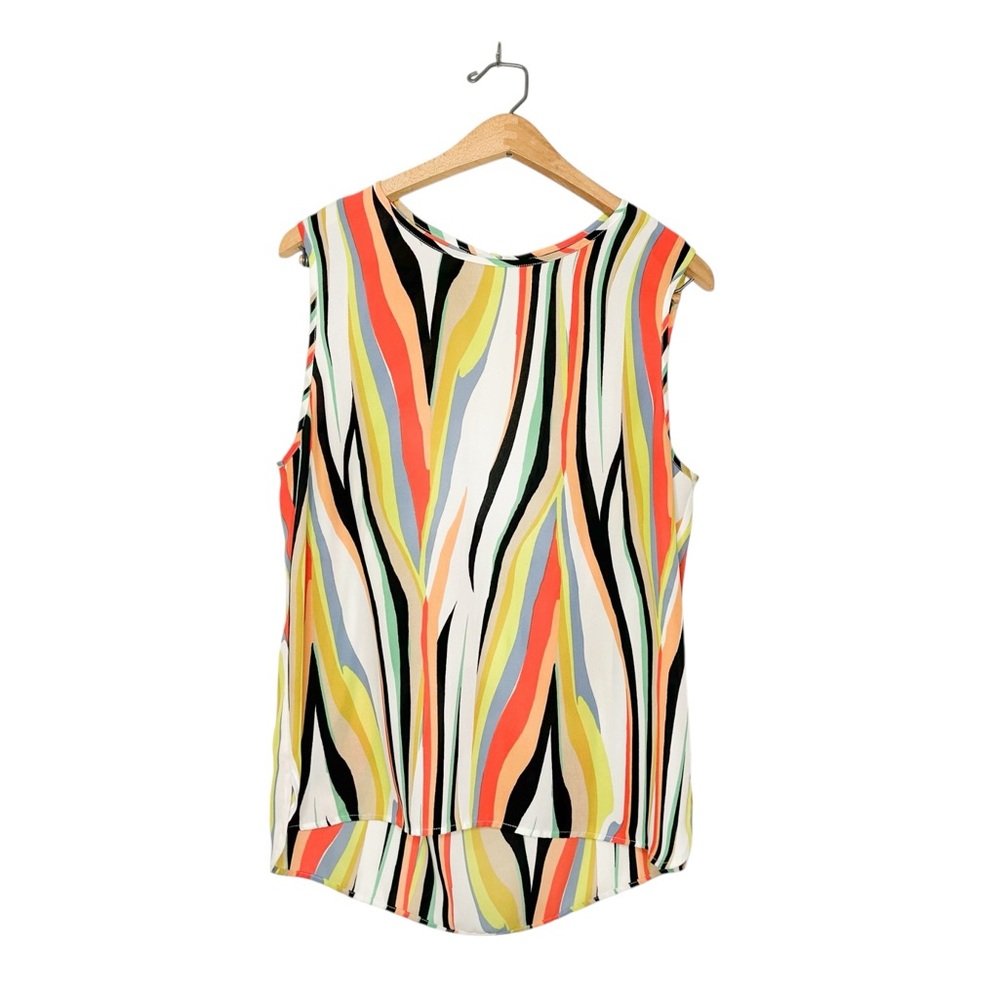 Halogen Nordstrom Colorful Abstract Stripe Sleeveless Top Open Back Large L